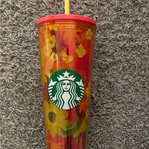Starbucks Multicolor Floral Tumbler with Yellow Straw